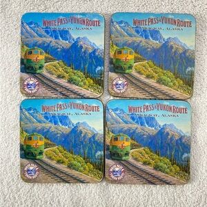 Vintage White Pass & Yukon Route Skagway Alaska Cork Backed Coaster Set 4pcs